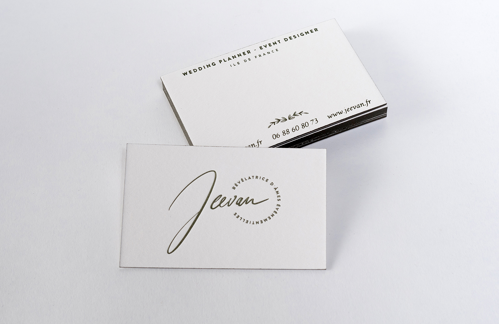 Cartes de visite réalisées pour l'agence de wedding planner et évènementiel JEEVAN.