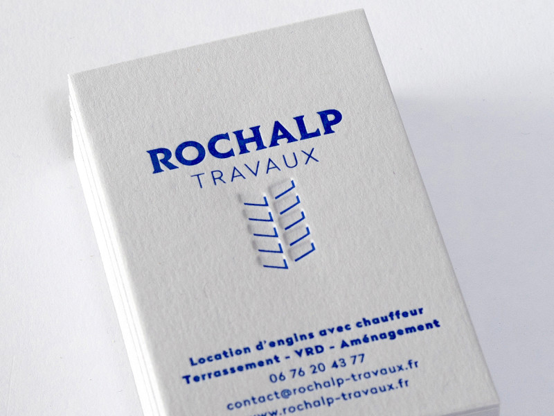 Cartes de visite letterpress imprimées pour la société ROCHALP.