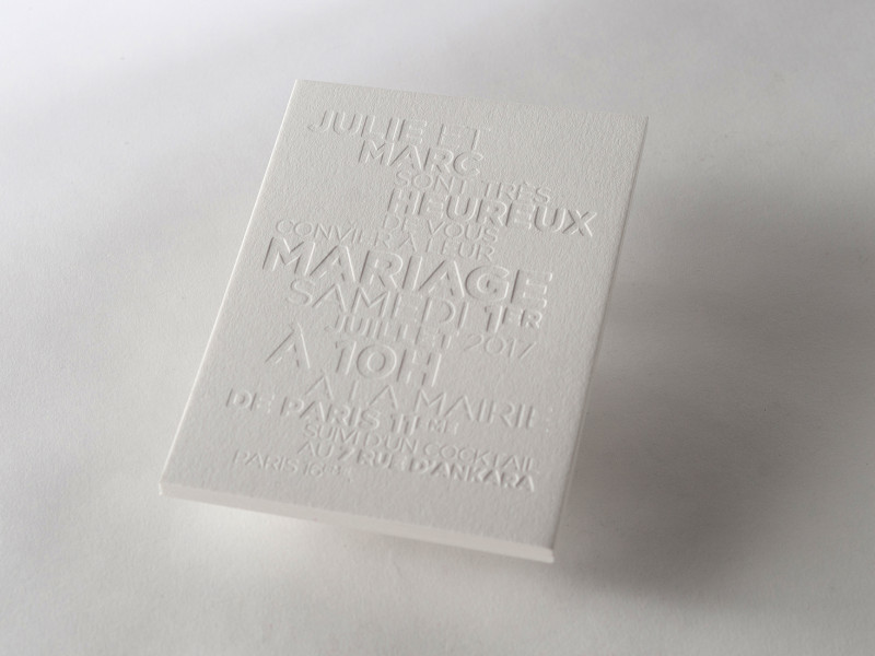 Faire-part letterpress de mariage de Julie et Marc.