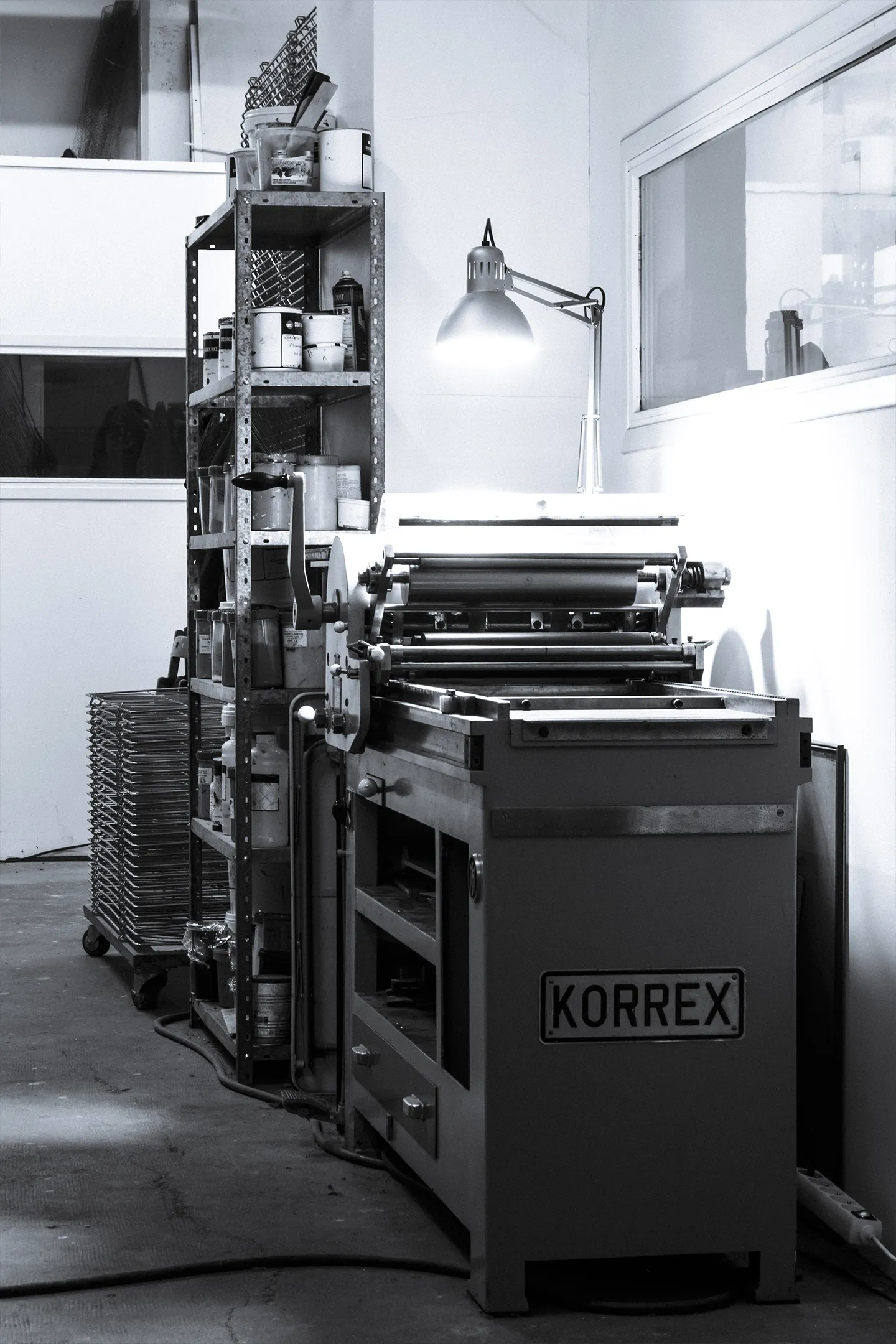 Presse à épreuve Korrex dans l’atelier de letterpress