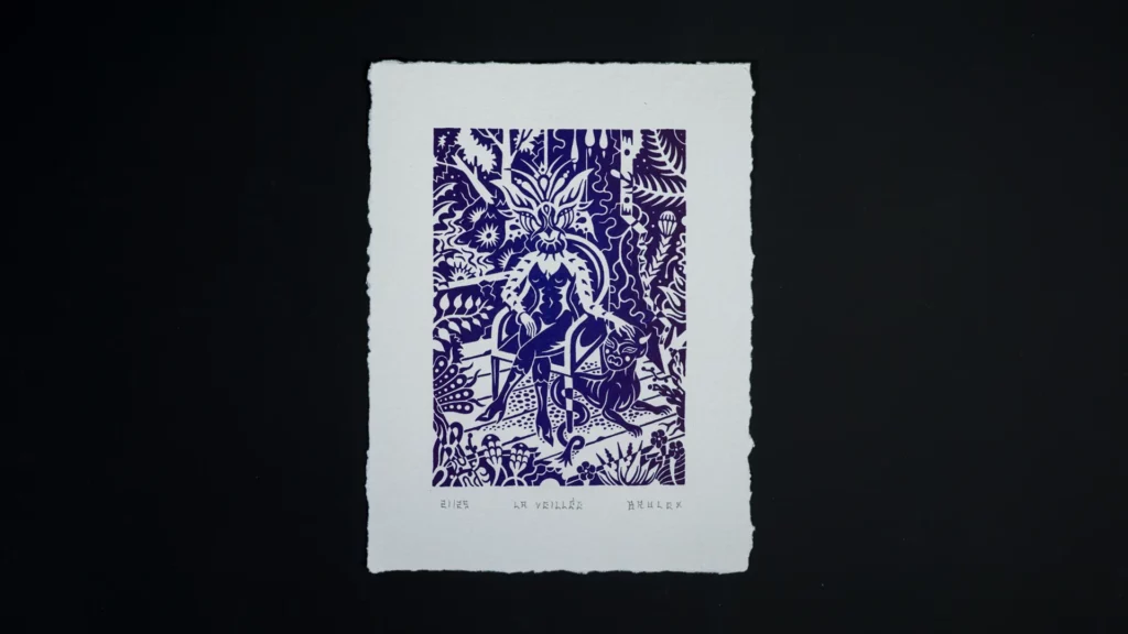 Estampe La Veillée de Brulex imprimée en letterpress