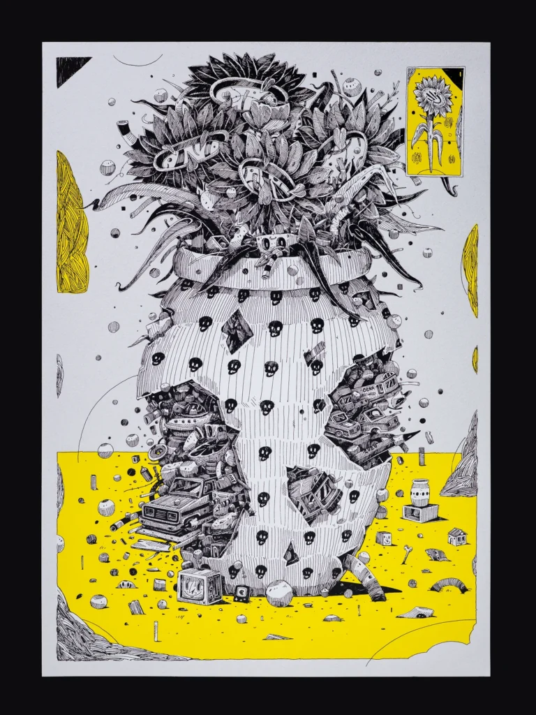 Packshot de l'estampe "Tournesols" réalisée par l'artiste Kesadi. Imprimée par Sacrés Caractères à Lyon.