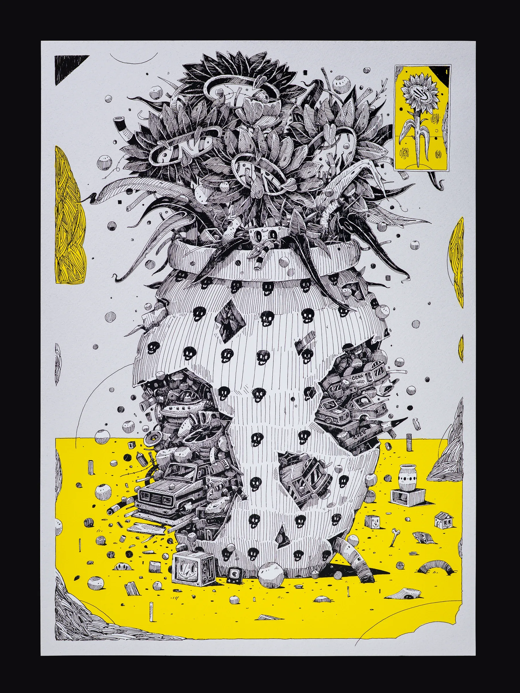 Packshot de l'estampe "Tournesols" réalisée par l'artiste Kesadi. Imprimée par Sacrés Caractères à Lyon.