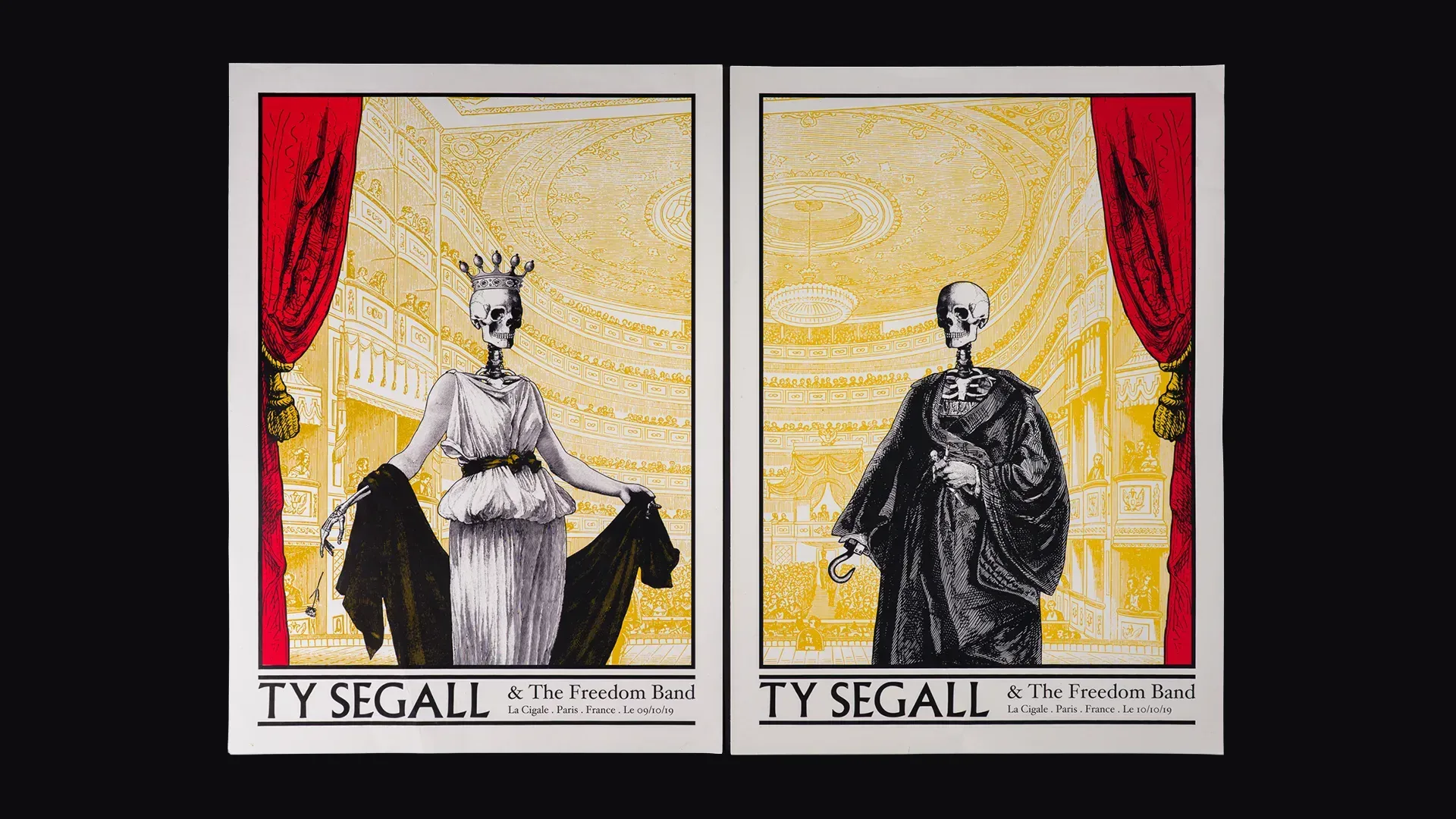 Packshot du diptyque d'affiches "Ty Segall", réalisé par l'illustrateur Cyrille Rousseau pour le concert de Ty Segall And The Fredom Band à La Cigale à Paris les 09 & 10 Octobre 2019. Imprimé en sérigraphie par Sacrés Caractères à Lyon.