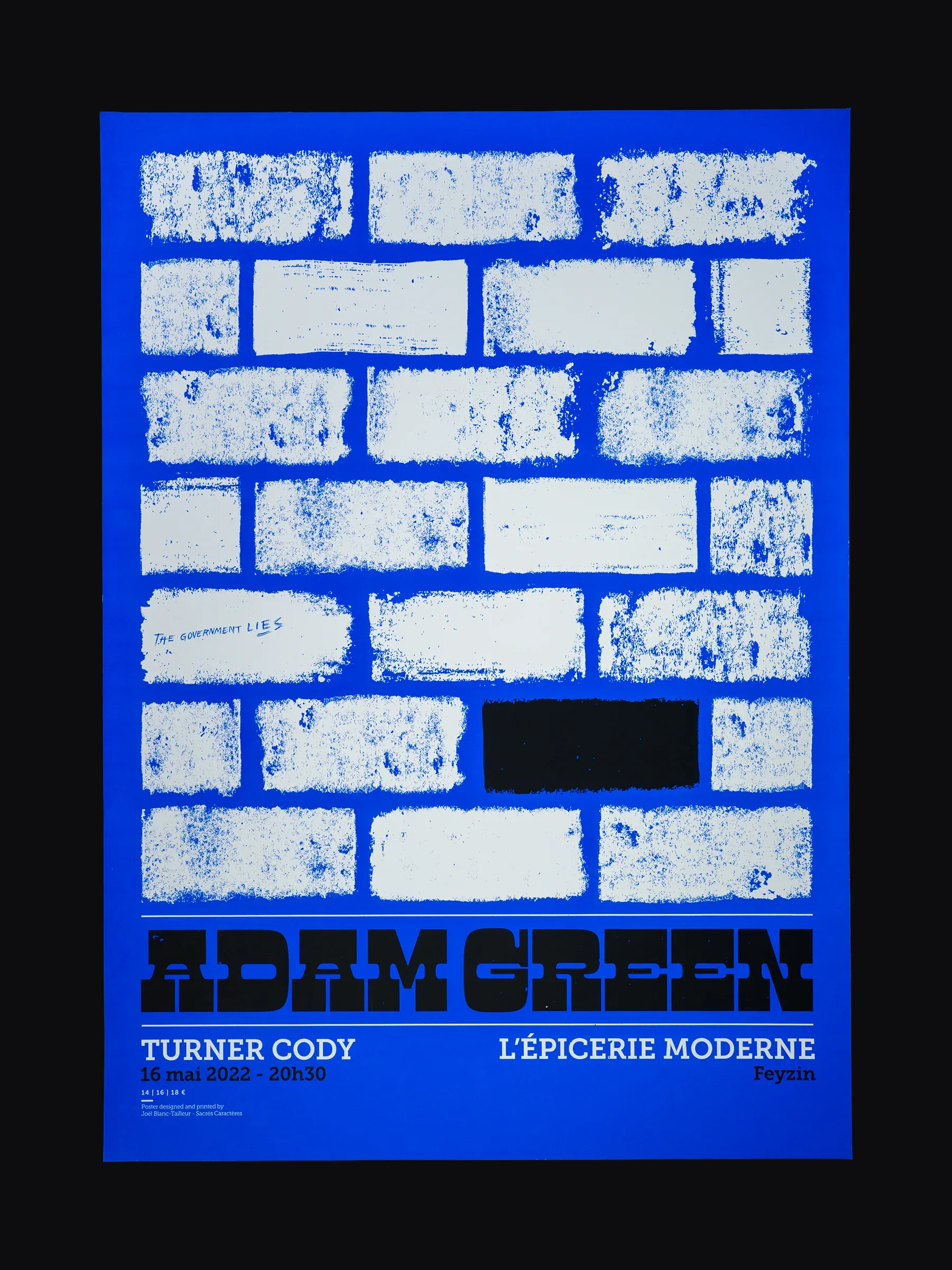 Affiche sérigraphiée Adam Green, L’Épicerie Moderne, Feyzin, 2022, par Sacrés Caractères.