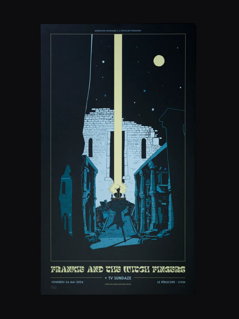 Affiche sérigraphiée Frankie And The Witch Fingers, Périscope, Lyon, 2024, par Sacrés Caractères.