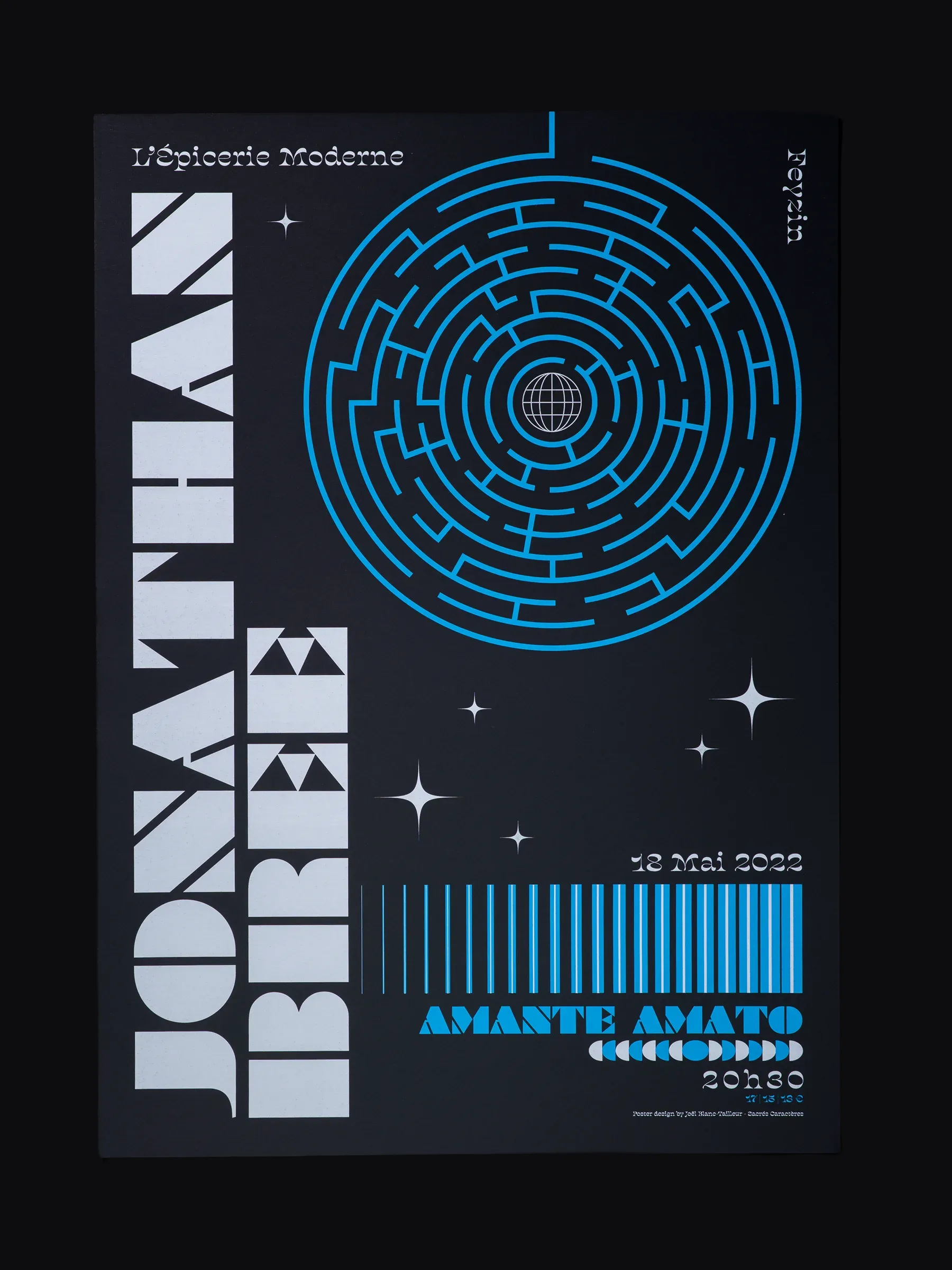 Affiche sérigraphiée Jonathan Bree, L’Épicerie Moderne, Feyzin, 2022, par Sacrés Caractères.