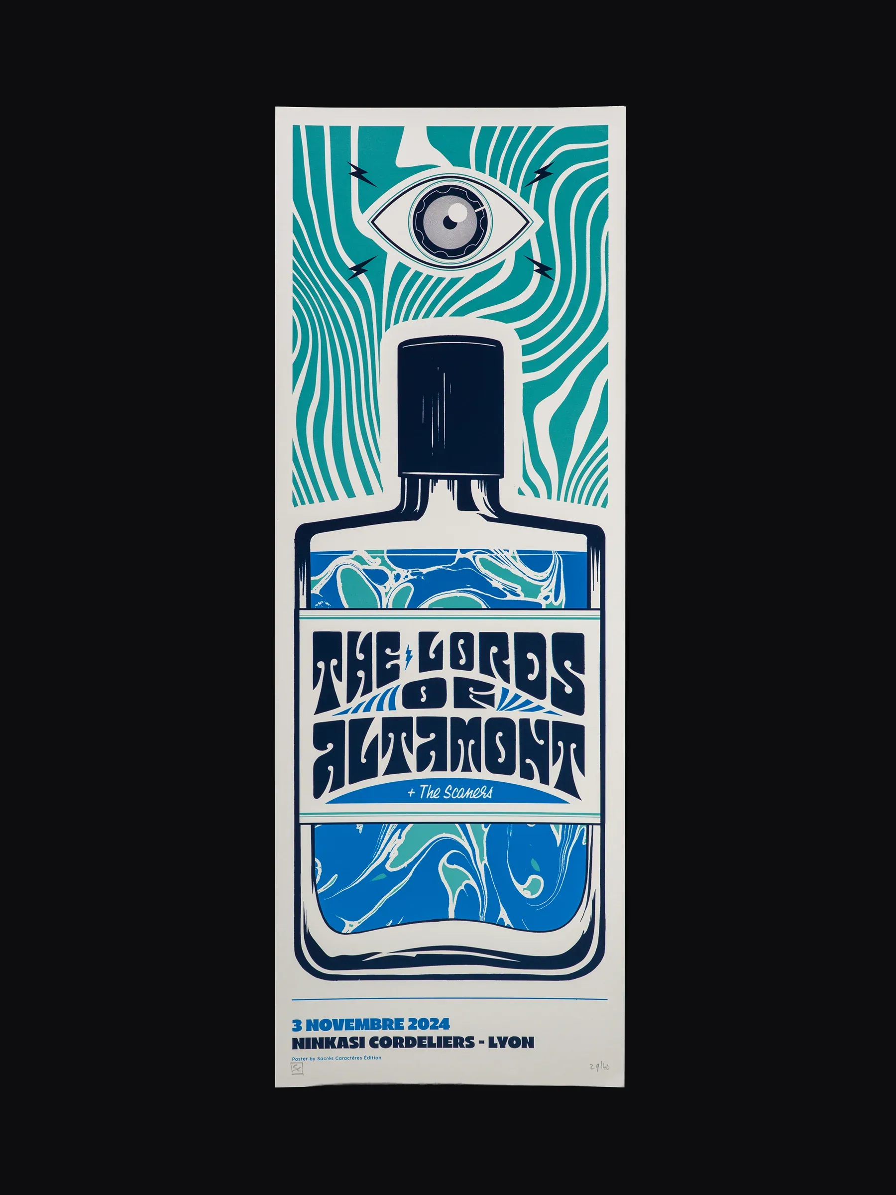 Affiche sérigraphiée The Lords Of Altamont, Ninkasi Cordeliers, Lyon, 2024, par Sacrés Caractères.