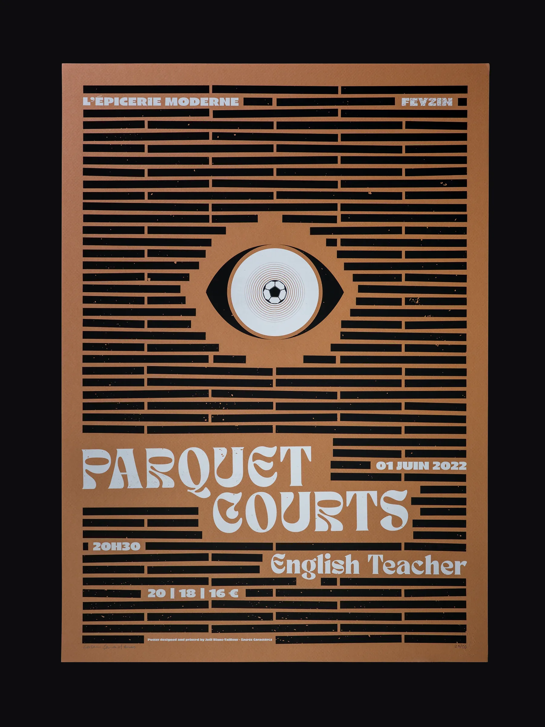Affiche sérigraphiée Parquet Courts, L’Épicerie Moderne, Feyzin, 2022, par Sacrés Caractères.