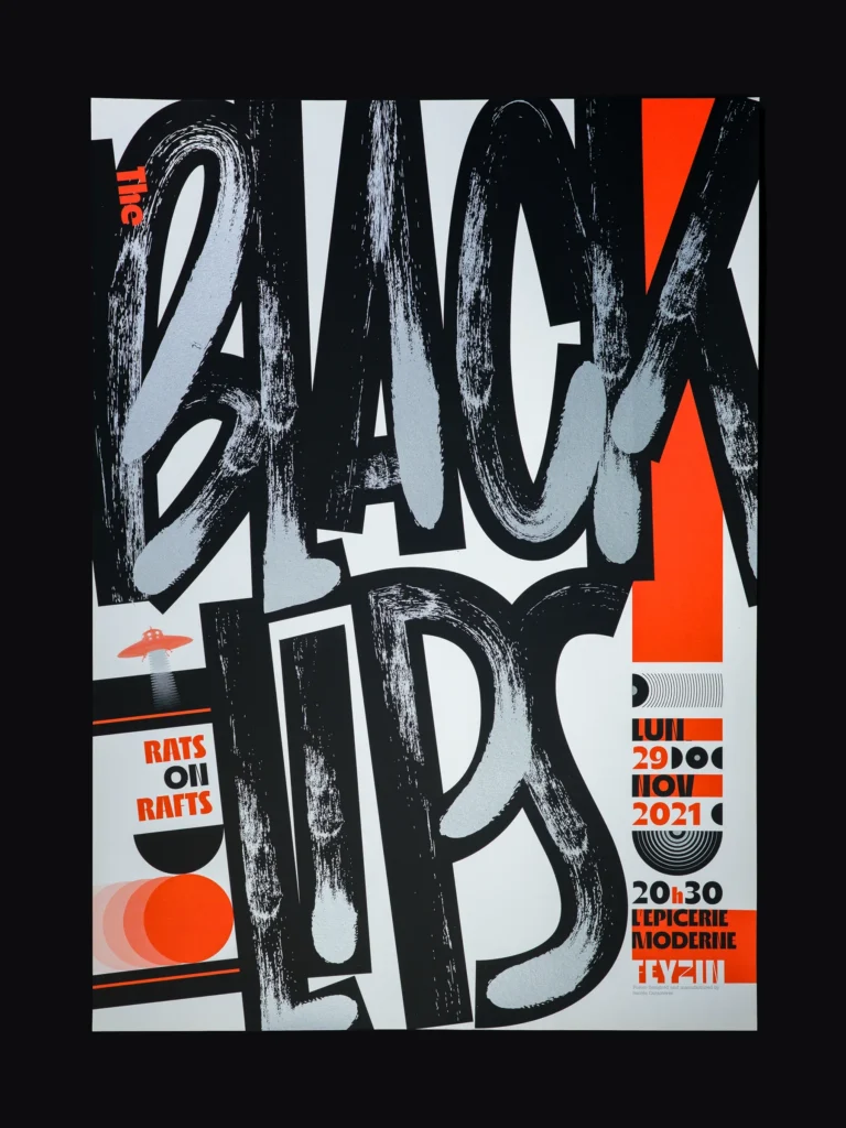 Affiche sérigraphiée The Black Lips, L’Épicerie Moderne, Feyzin, 2021, par Sacrés Caractères.
