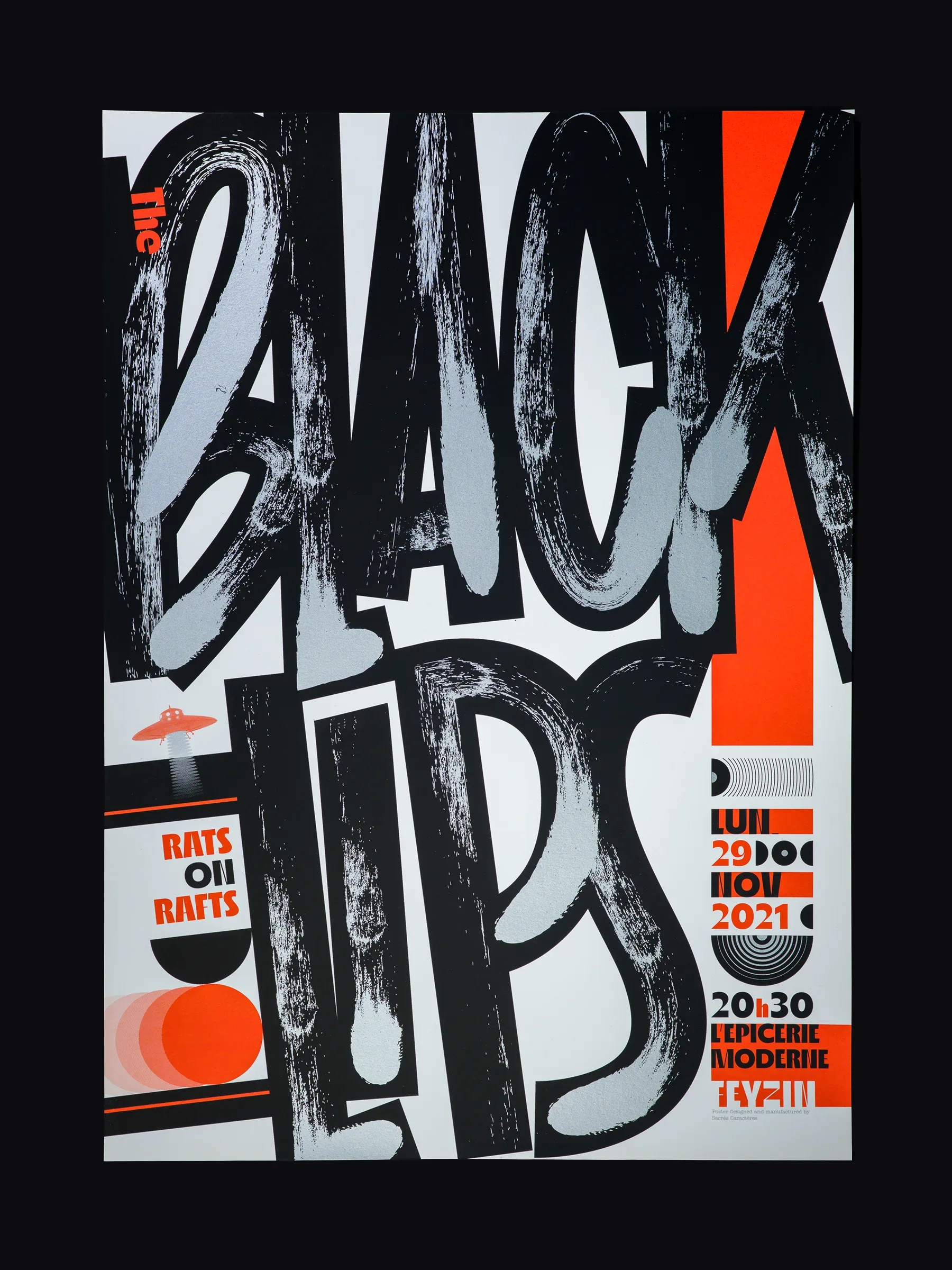 Affiche sérigraphiée The Black Lips, L’Épicerie Moderne, Feyzin, 2021, par Sacrés Caractères.