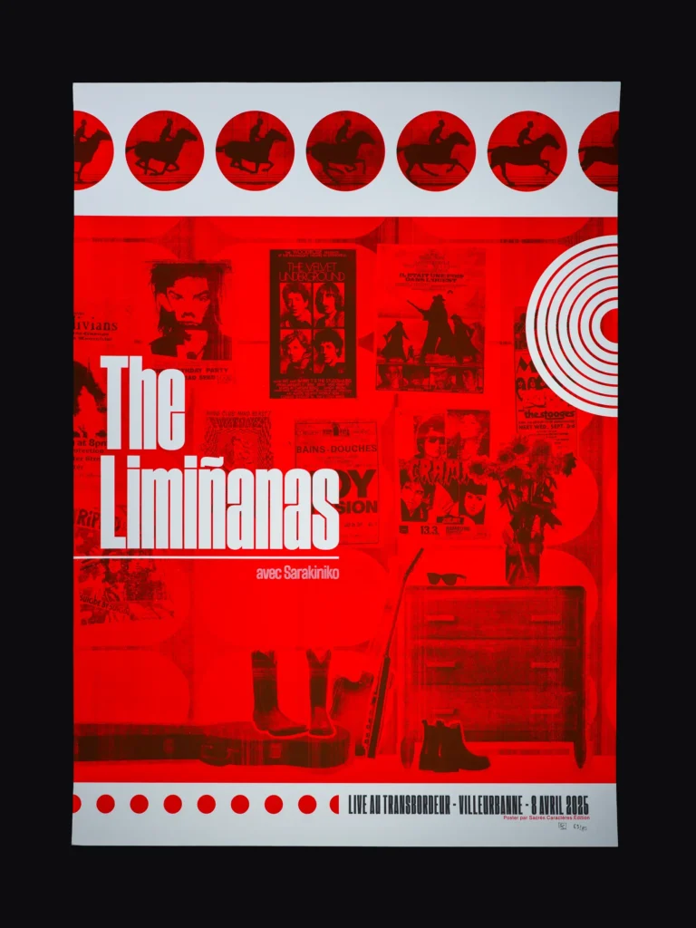 Affiche sérigraphiée The Limiñanas, Transbordeur, Villeurbanne, 2025, par Sacrés Caractères.