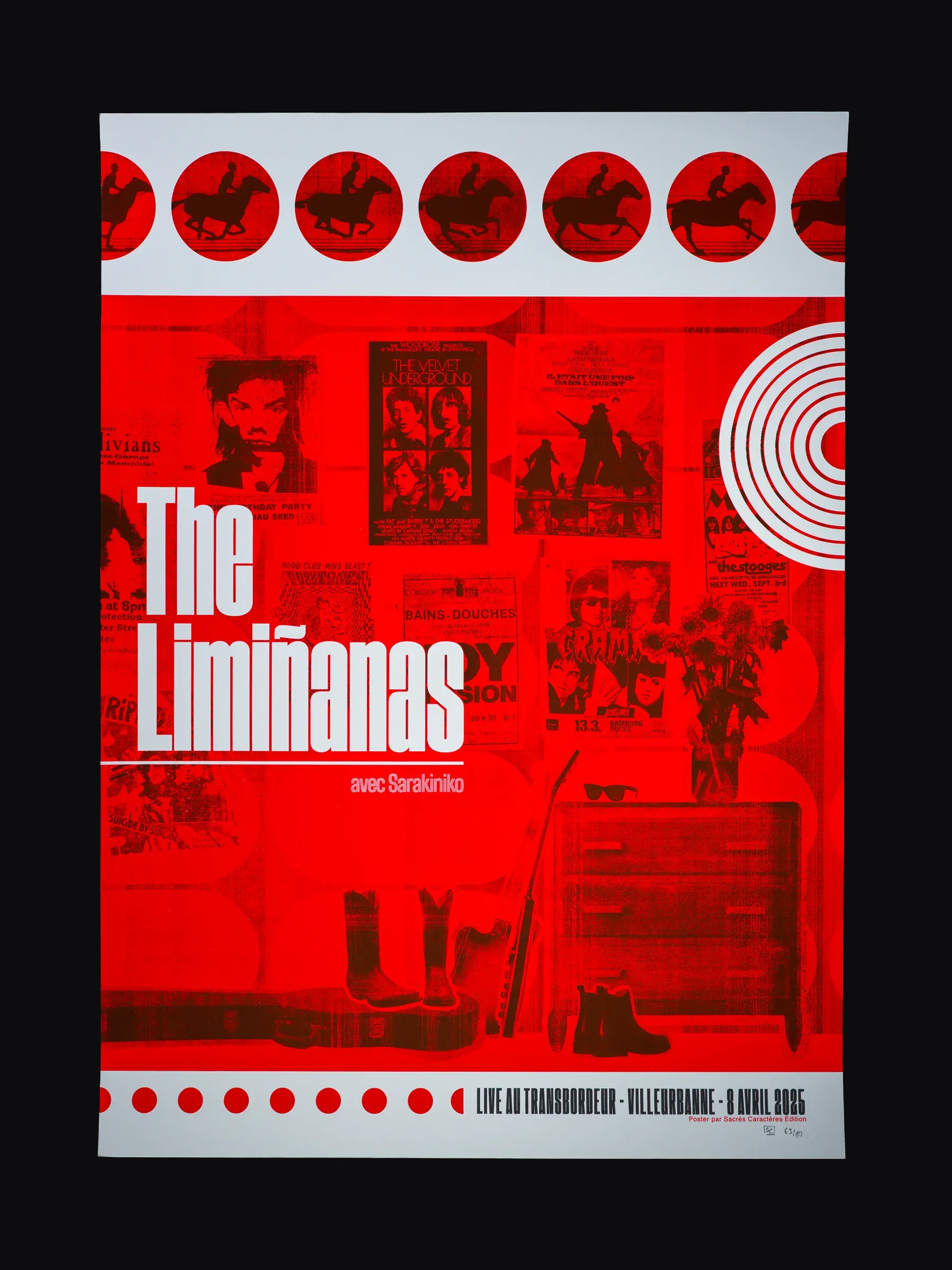 Affiche sérigraphiée The Limiñanas, Transbordeur, Villeurbanne, 2025, par Sacrés Caractères.